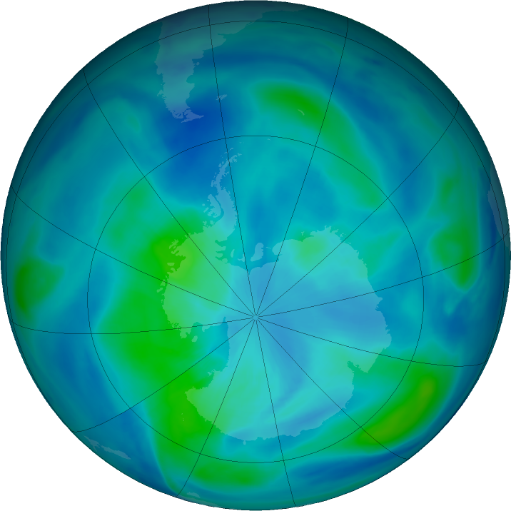 Antarctic ozone map for 14 March 2021